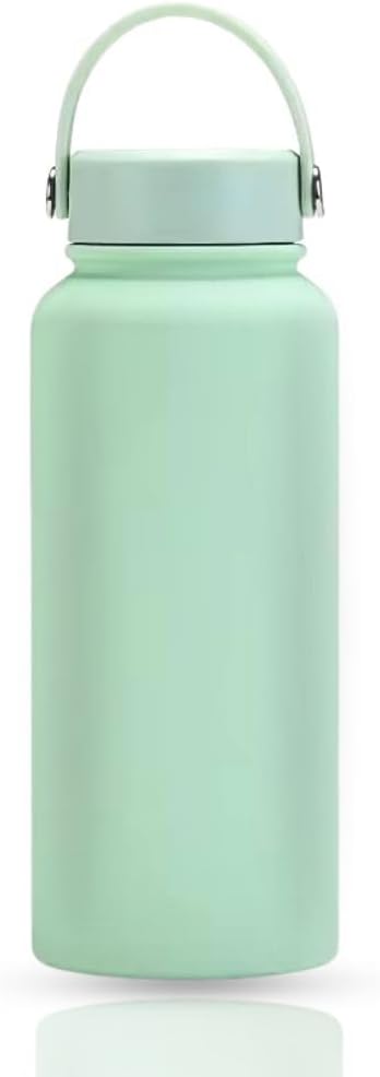 32 OZ Double Wall Stainless Steel Vacuum Bottle Insulated Water Bottles Outdoor Sports Bottle with Handle Lid, Spill-Proof, Hike, School, Hydration, Ivory, Black, Pale Green, Lavender (Pale Green)