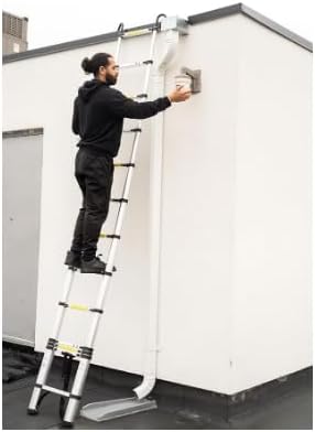 Telescoping Ladder, Aluminum Lightweight Extension Ladder with 2 Stable Hooks, 2 Triangle Stabilizers & Non-Slip Feet, Heavy Duty 330 Lbs Max Capacity (16.5 FT)