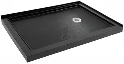 DreamLine SlimLine 36 in. D x 54 in. W x 2 3/4 in. H Right Drain Double Threshold Shower Base in Black, DLT-1036542-88