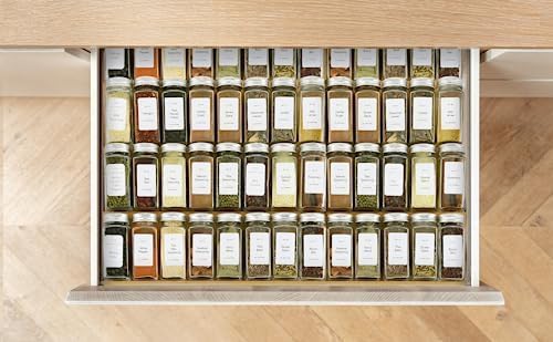 Spice Drawer Organzier,4 Tiers- 8Pcs Bamboo Spice Rack Tray Insert for Cabinet Drawer Countertop, Kitchen Seasoning Storage Drawer Organization,22" Wide x 15.8" Deep (Hold UP To 48 Jars