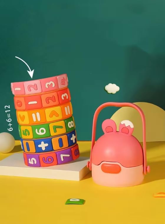 Numbers and Maths Symbols Design Kids' Water Bottle with Straw for School or Travel; 15oz (430ml) Stainless Steel Vacuum Insulated; Portable Handle with Detachable Buckle (Green), CZMX-30031