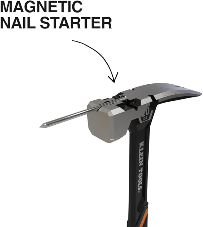 Klein Tools H80920S Smooth Face Framing Hammer with Straight Claw, 20-Ounce Forged Steel, Magnetic Nail Puller, and Extra-Large Squared Strike Face