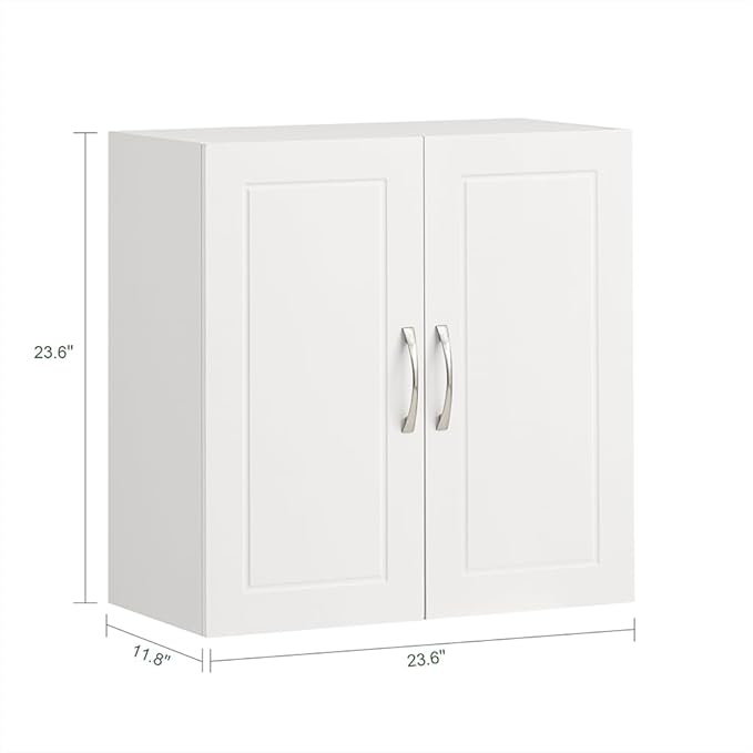 SoBuy Kitchen Wall Cabinet for Laundry Room, Medicine Cabinet for Bathroom, Wall Storage Cabinet for Garage, Linen Tower Bath Cabinet, Cabinet with Shelf, White FRG231-W
