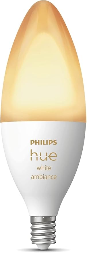 Philips Hue 40W B39 Candle-Shaped Smart LED Light Bulbs - Warm-to-Cool White Ambiance - 4 Pack - 450LM - E12 - Indoor - Control with Hue App - Works with Voice Assistants