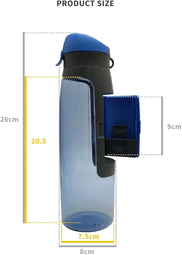 Water Bottle with Storage Compartment and Key Holder, Black (Black), MP- W02