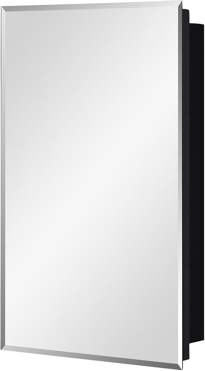 Black Bathroom Medicine Cabinet with Beveled Edge Mirrored Door 15 x 24 inch, Recessed or Surface Mount, with Adjustable Glass Shelves
