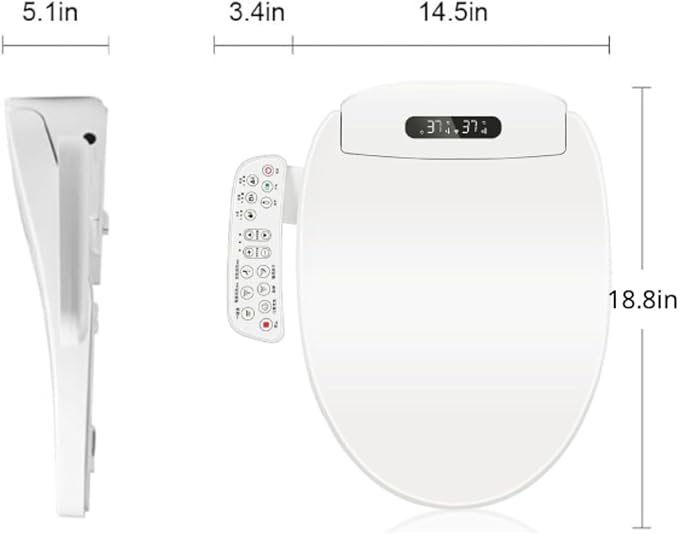 Electric Bidet Toilet Seat, Filtered & Unlimited Warm Water, 8 Modes Spa Wash, Warm Air Dryer, Heated Seat, Self-Clean Stainless Steel Nozzle, HD Night Light. 10-year warranty. (TB-26E,Elongated)