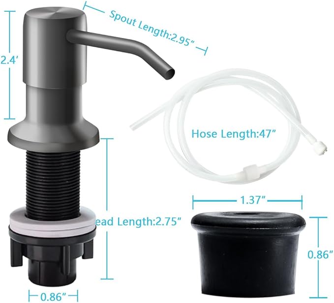 Soap Dispenser for Kitchen Sink, in Sink Soap Dispenser Pump, 47" Silicone Extension Tube Connect to The Soap Bottle Directly, Say Goodbye to Frequent Refills (Gray)