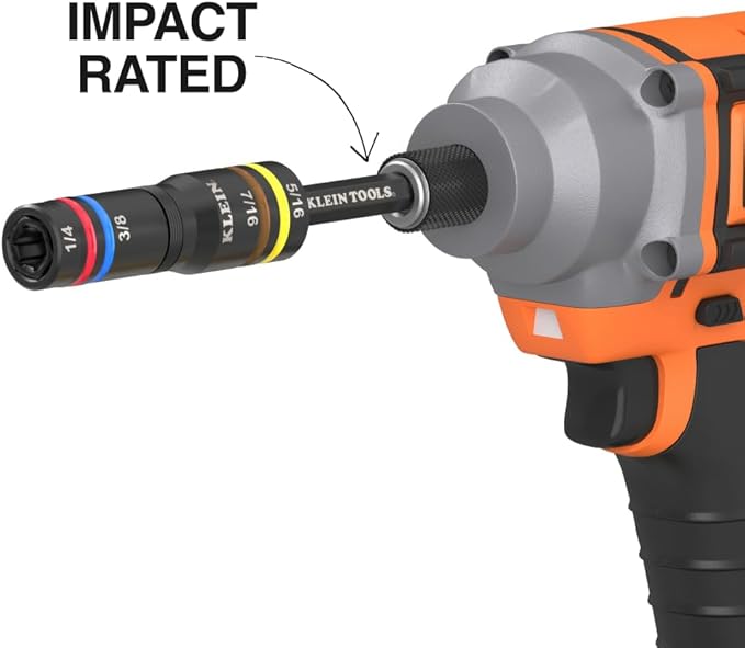 Klein Tools 654QS KNECT Quad Socket, 16 Sizes in 4 Sockets, 4-in-1 Color Coded SAE and Metric Impact Rated, Deep-Well Heavy Duty, 1/4-Inch Drive, 3-1/2 and 6-1/2-Inch Shaft