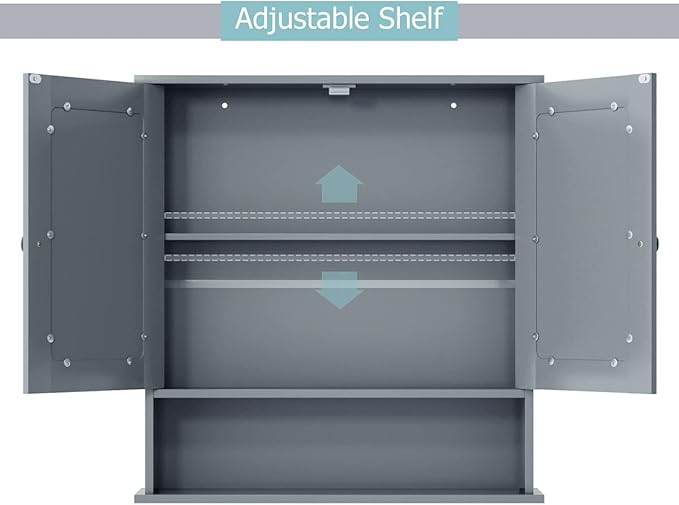 Tangkula Bathroom Medicine Cabinet with Mirror, Wall Mounted Wooden Hanging Organizer with Doors and Shelves, Bathroom Wall Mirror Cabinet (Mirror Doors, Gray)