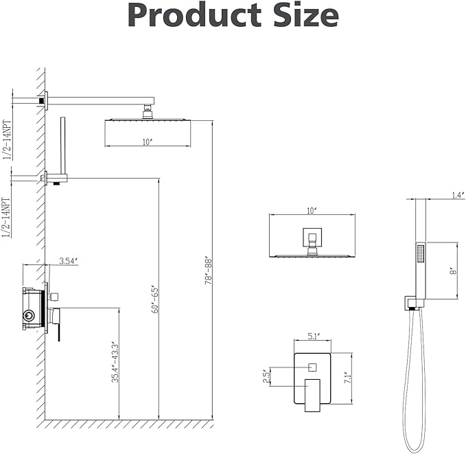 Gabrylly Shower System Brushed Nickel, Rain Shower head with handheld Shower Spray Combo, Rainfall Shower Faucet Set Complete, High Pressure 10" Stainless Steel Shower Valve Set