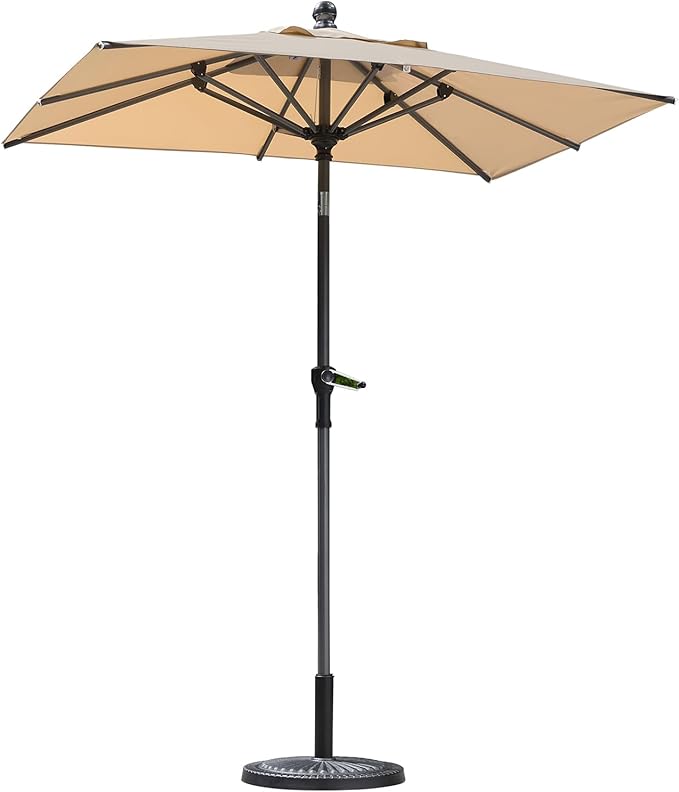 PURPLE LEAF 6' x 4' Rectangular Patio Umbrella Outdoor Table Umbrella Aluminum Frame Market Umbrella Sun Umbrella with 8 Sturdy Ribs & Tilt for Garden Deck Lawn & Pool Beige