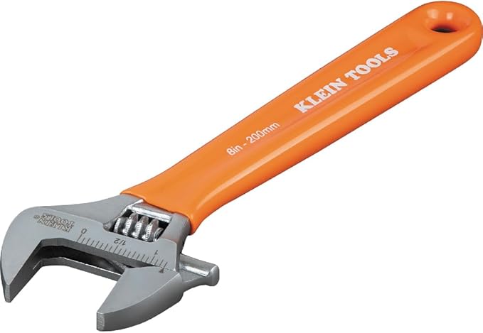 Klein Tools O5078 Adjustable Wrench, Precision Forged 1 1/2-Inch Extra-Capacity Jaw, SAE and Metric Scales, Plastic-Dipped Handle, 8-Inch