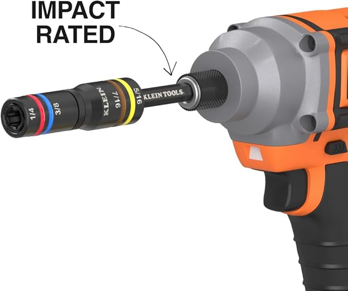 Klein Tools 651QS Quad Socket, 4 Sizes in 1 Socket, 4-in-1 Color Coded SAE Impact Rated, Heavy Duty, 1/4-Inch Drive, 3-1/2-Inch Shaft