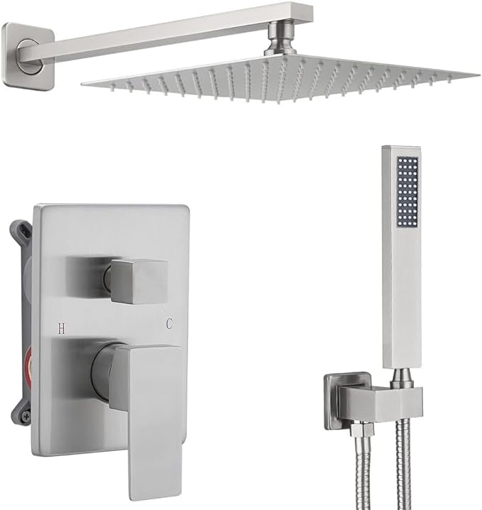 Brushed Bathroom Luxury Rain Mixer Combo Set Wall Mounted Rainfall Shower Head System, Shower Head System Shower Faucet Rough-in Valve Body and Trim Included