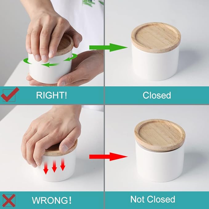 Sweejar Kitchen Canisters Ceramic Food Storage Jar, Stackable Containers with Airtight Seal Wooden Lid for Serving Ground Coffee, Tea, Sugar, Spice and More - 5 Fl Oz(White)