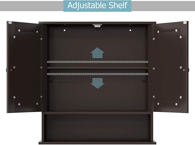 Tangkula Bathroom Medicine Cabinet with Mirror, Wall Mounted Wooden Hanging Organizer with Doors and Shelves, Bathroom Wall Mirror Cabinet (Mirror Doors, Brown)