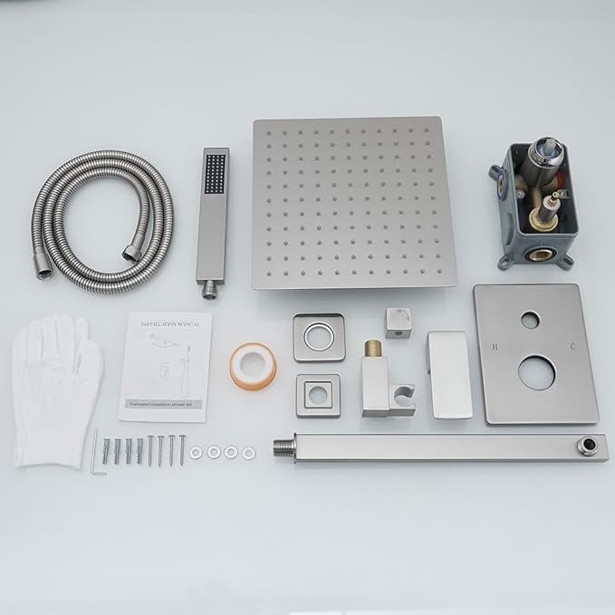 Brushed Bathroom Luxury Rain Mixer Combo Set Wall Mounted Rainfall Shower Head System, Shower Head System Shower Faucet Rough-in Valve Body and Trim Included