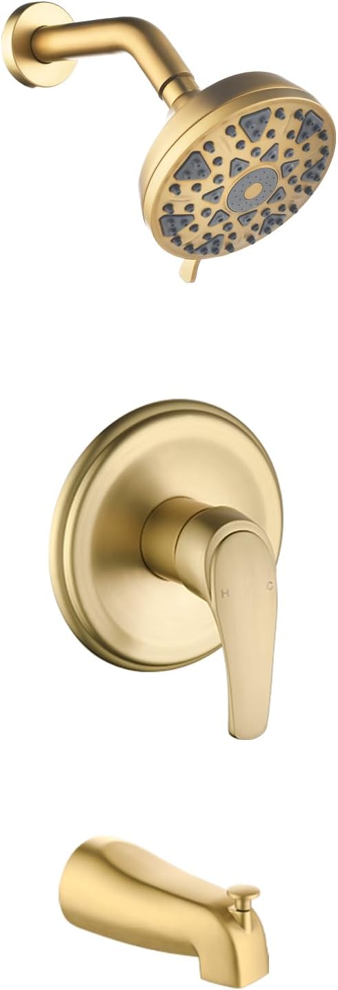 Tub Shower Faucet Combo Set Bathtub Faucet Set Shower System with Tub Spout Shower Tub Kit Shower Valve and Trim Kit Shower Fixtures Brushed Gold
