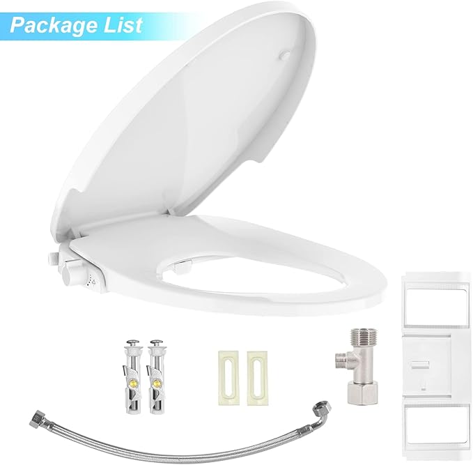 Bidet Toilet Seat for Round Toilet, Non-Electric Dual Nozzle Bidet Attachment with Soft Close Lid, Feminine Hygiene Toilet Seat Cover for Women, Easy Install, White, 17 Inch