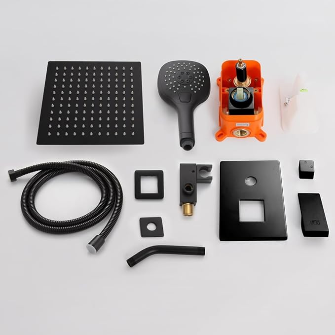POP SANITARYWARE Black Shower System Bathroom Rainfall Shower Faucet Set Complete Wall Mounted 8 Inch Shower Head and Handle Set with Rough-in Valve Body and Trim Kit