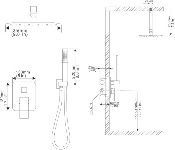 10 Inch Ceiling Mounted Shower System Rain Mixer Shower Combo Set Rainfall Shower Head System Brushed Gold Shower Faucet Rough-in Valve Body and Trim Included