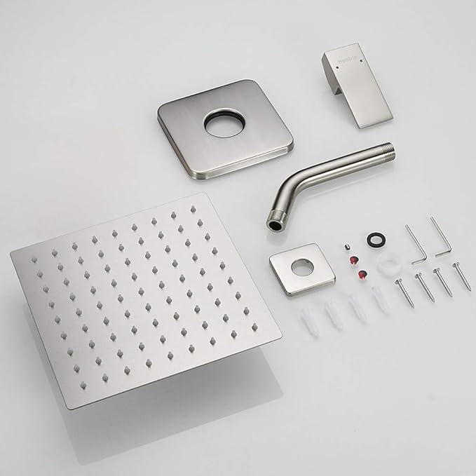 Shower Faucet Set Brushed Nickel, Bathroom Rainfall Shower System with Stainless Steel Metal Shower Head, Single Function Shower Trim Kit with Rough-in Valve