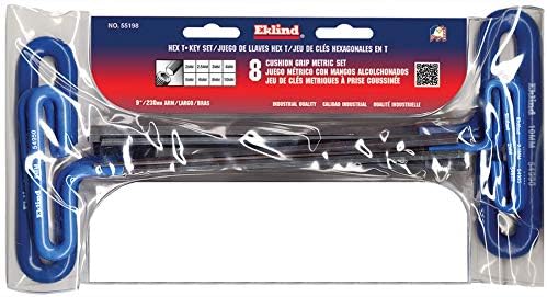 EKLIND 55198 Cushion Grip Hex T-Key allen wrench - 8pc set Metric MM sizes 2-10 (9In shaft)