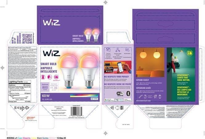 WiZ Connected Smart Light Bulbs, 2-Pack, Full Color A19 60W 800LM E26 LED Lights, Sunset/Sunrise Automation, Smart Bulbs with Motion Detection, Control with Voice or App