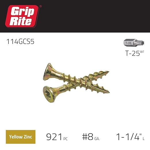 Grip-Rite 114GCS5#8 x 1-1/4", T25 Star Drive Gold Construction Wood Screw, 5lb Box