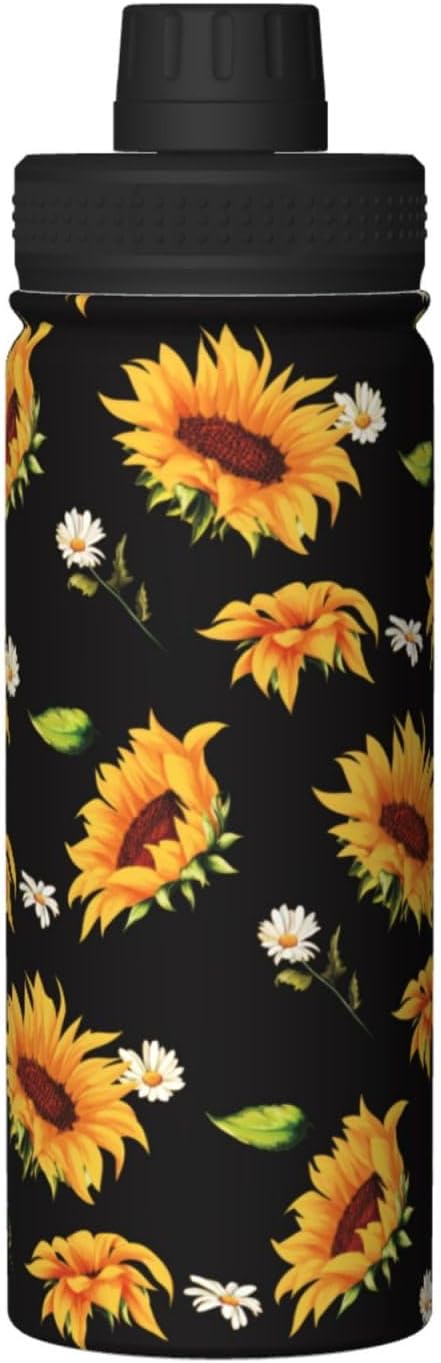 Cerburny Water Bottle Sunflower 18 oz Stainless Steel Insulated Bottles With Lid Wide Mouth Gym Sports Water Jug For Women Mom Mother