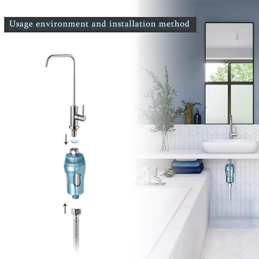 Microelement Hydrogen Water Filter, Alkaline Mineral Drinking Water, Kitchen Filtration, Shower Water Filter, Remove Chlorine and Impurity, Filter Replaceable, for Household Hotel (Silver Color)