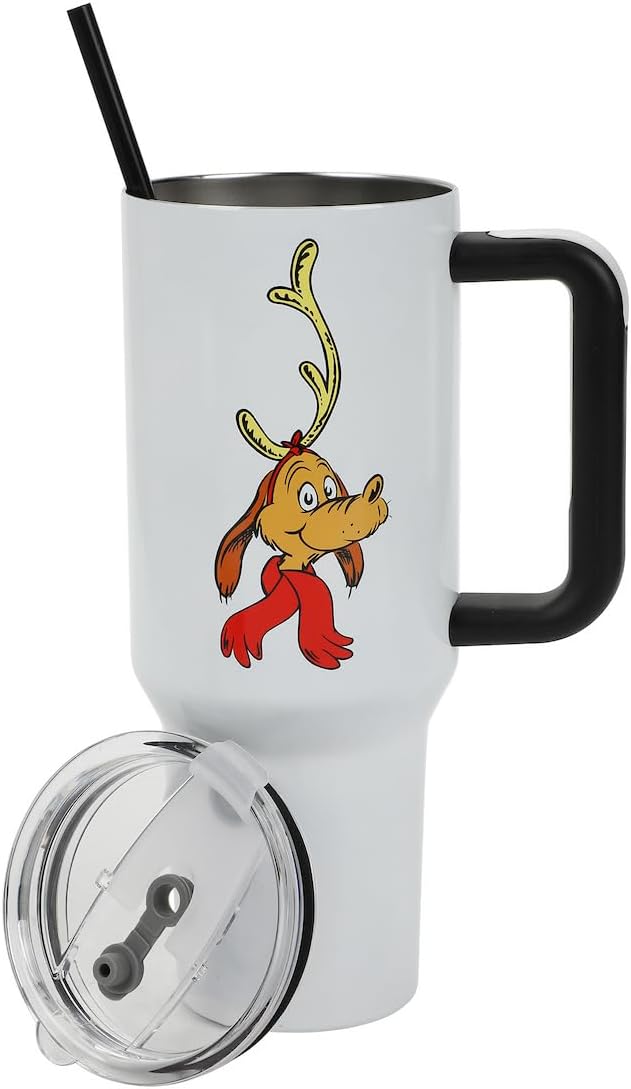 Bioworld The Grinch Max 40 Oz White Stainless Steel Tumbler With Handle