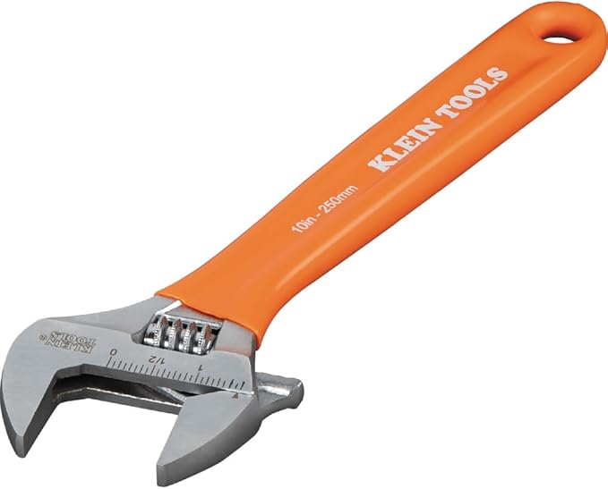 Klein Tools O50710 Adjustable Wrench, Precision Forged 1 1/2-Inch Extra-Capacity Jaw, SAE and Metric Scales, Plastic-Dipped Handle, 10-Inch