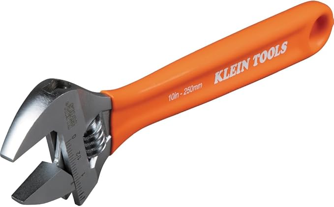 Klein Tools O50710 Adjustable Wrench, Precision Forged 1 1/2-Inch Extra-Capacity Jaw, SAE and Metric Scales, Plastic-Dipped Handle, 10-Inch