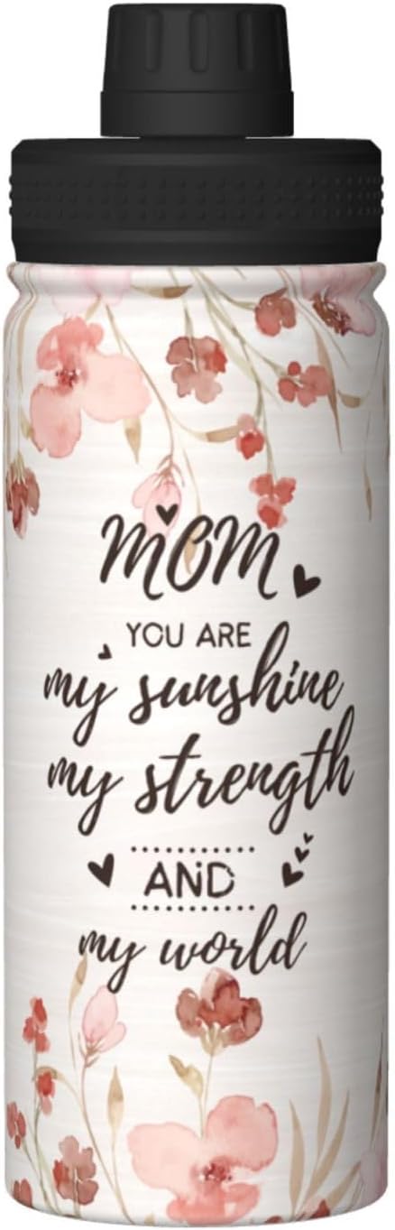 Cerburny Water Bottle Mom Mother 18 oz Stainless Steel Insulated Bottles With Lid Leak Proof Gym Sports Water Jug For Women