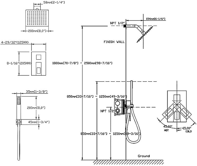 Shower System with Handheld Shower, Rainfall Shower Faucet Set with 10 Inch Shower Head and Handheld Wall Mounted Bathroom Shower System Faucet Set Rough-in Valve and Trim Kit, Matte Black