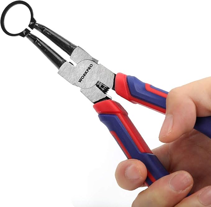 WORKPRO 4-Piece Snap Ring Pliers Set - Heavy Duty 7-inch Internal/External Circlip Pliers Kit (Tip Diameter 5/64'')-Straight/Bent Jaw - Cr-V Steel - For Ring Remover Retaining- Storage Pouch Included