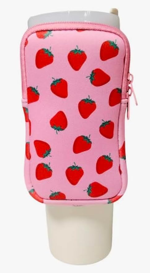 Strawberry Water Bottle Pouch Accessories for Stanley, Tumblers, Outdoor Accessories, Gym, Fanny Pack, Fits Phone, Cards, Keys, Wallet, Earphone, Sports & Adjustable Non-Slip Straps