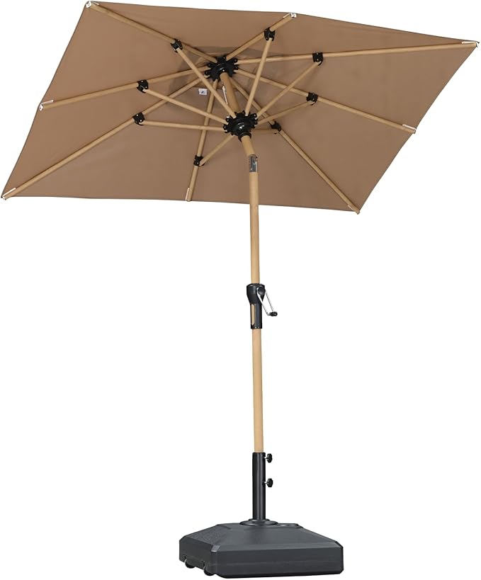 PURPLE LEAF 4' x 6' Market Umbrella Patio Umbrella Outdoor Table Umbrella Aluminum with Push Button Tilt & 8 Sturdy Ribs and Crank Rectangular Outdoor Umbrellas for Pool Backyard Beach, Taupe