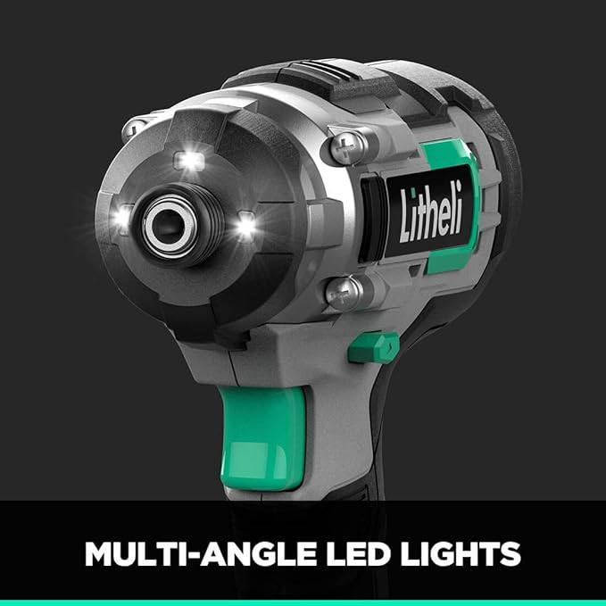 Litheli Cordless Impact Driver 20V, 1150 In-Lbs Torque, 1/4″ Quick-Release Hex Chuck, 3 Socket Adapters, 2 Driver Bits, with 2.0 Ah Battery & 1 Hour Fast Charger