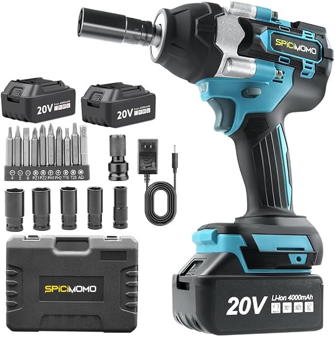 Cordless Impact Wrench 1/2 Inch - 600N.m Battery Powered High Torque Impact Gun with 2 Packs 4.0Ah Batteries, Electric Impact Driver/Drill for Auto Repair, Home DIYers and Mechanics