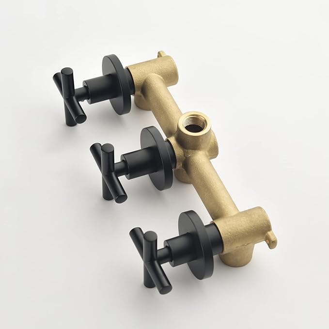 3 Handles Shower Faucet Set with Tub Spout Bathtub Shower Faucets Combo Set Shower System Complete Tub and Shower Trim Kit Shower Fixtures Matte Black