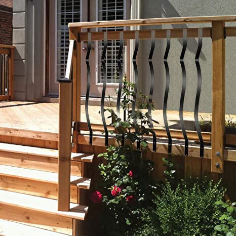 Akenow Wavy Iron Railing, 32.25 Inch Wave Arc Balusters (61 Pack) with Screws for Outdoor Stair Deck Porch