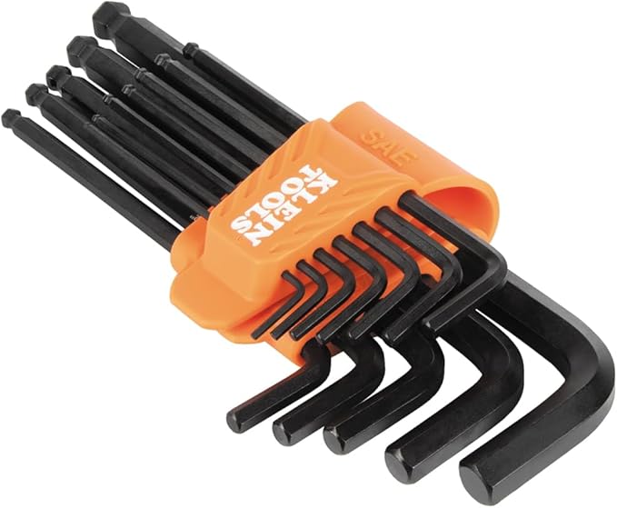 Klein Tools BLS12 12-Piece Hex Key Wrench Set, SAE, Heat-Treated, L-Style Ball-End Keys Sizes 1/16-Inch to 3/8-Inch, Twist-to-Lock Case