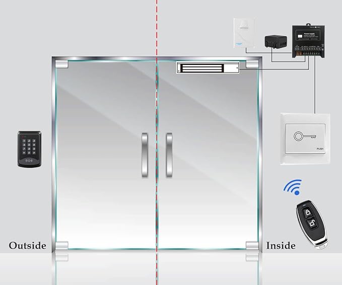 Door Access Control System RFID Keypad 600lb Electric Magnetic Door Lock Kit with Exit Button Doorbell Chime Remote Control