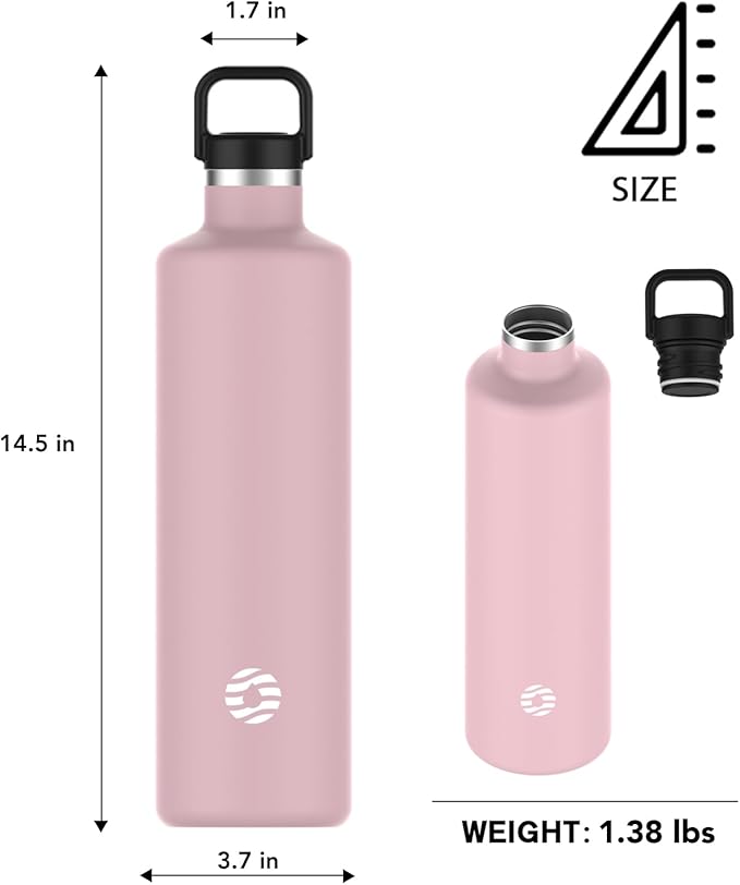 60oz Water Bottle with Carrier Bag, Large Insulated Water Bottle, Stainless Steel Water Bottles, Double Walled Insulated Thermo for Hot Drinks/Cold Drinks, Great for Gym, Hiking, Camping (Light Pink)
