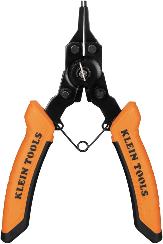 Klein Tools 73066 Convertible Snap Ring Pliers, 6 in-1 Internal and External Modes, Interchangeable Heads with Straight, 45- Degree and 90-Degree Angles