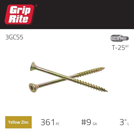 Grip-Rite 3GCS5#9 x 3,T25 Star Drive Gold Construction Wood Screw, 5lb Box