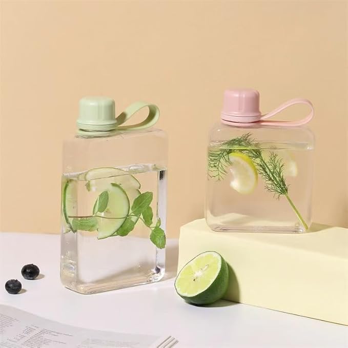 Flat Water Bottle Travel Flask Portable 10.5 oz BPA Free Tritan Square Water Bottles Leakproof Slim Water Bottle for Purse Travel Pocket Sports Fitness(White, 10.5)